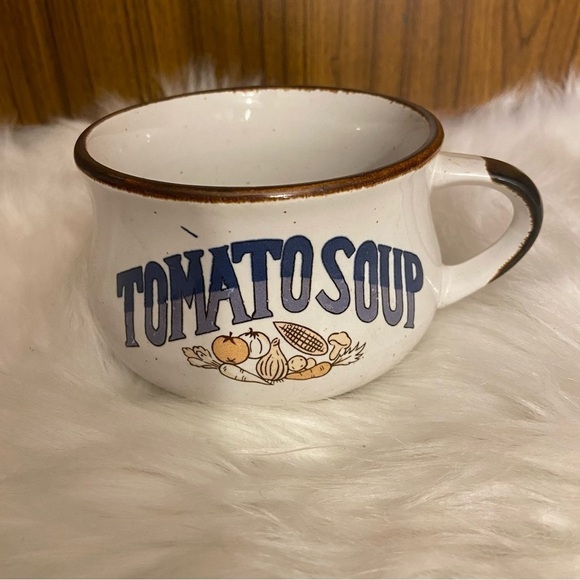 Vintage festival stone wear mushroom chicken tomato soup cups bowls with handles - Picture 7 of 15